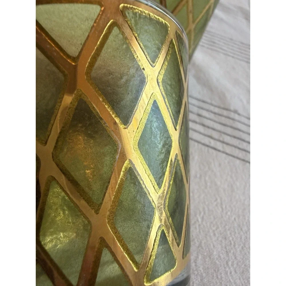 VTG MCM Set Of 6 Culver Valencia Bar Highball/Lowball Tumblers Green & 22k Gold